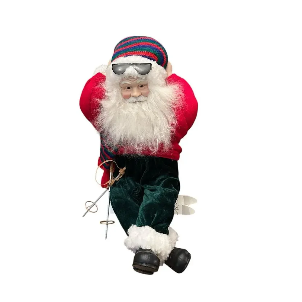 Vtg JCPenney Christmas Wipe Out Skier Santa‎ 14” Figurine Beanie Sunglasses Hat